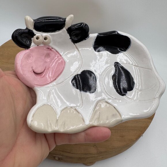 Cow trinket soap tray dish pottery Nishio studio pottery studio art excellent co - Picture 5 of 7